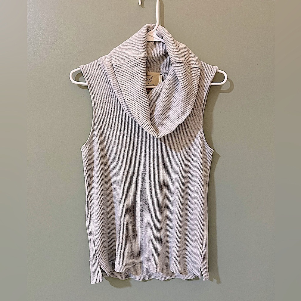 Anthropologie grey ribbed cowl neck sleeveless sweater size small